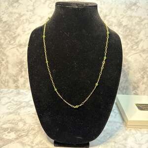 Vintage Gold-Tone Jade Station Necklace - Delicate Green Bead Filigree Chain